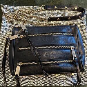 Rebecca Minkoff Black Leather Crossbody Bag with Gold Chain